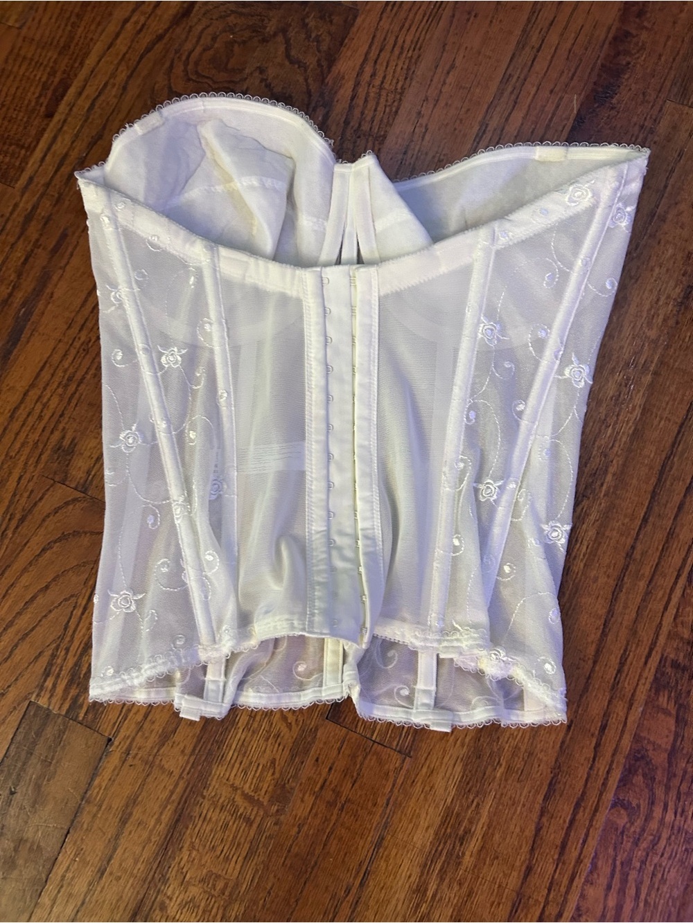 Dominique White Longline Bridal Bustier with Embroidered Mesh - Picture 3 of 6